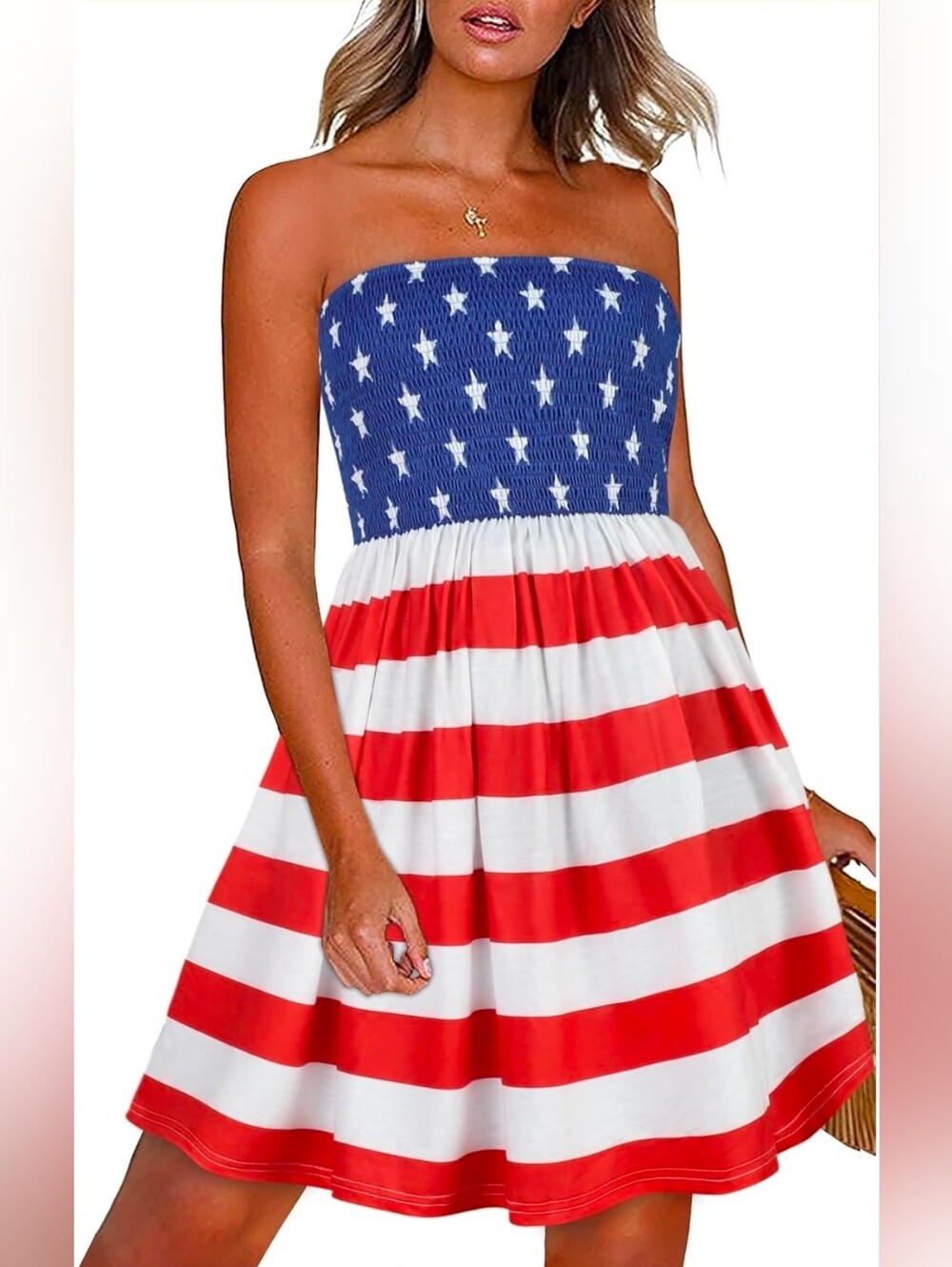 Blue, Red & White Strapless Dress